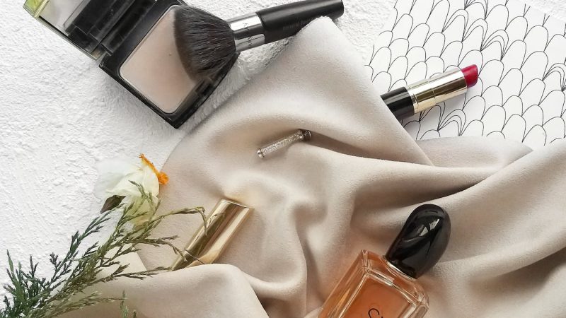 luxurious cosmetic products on textile